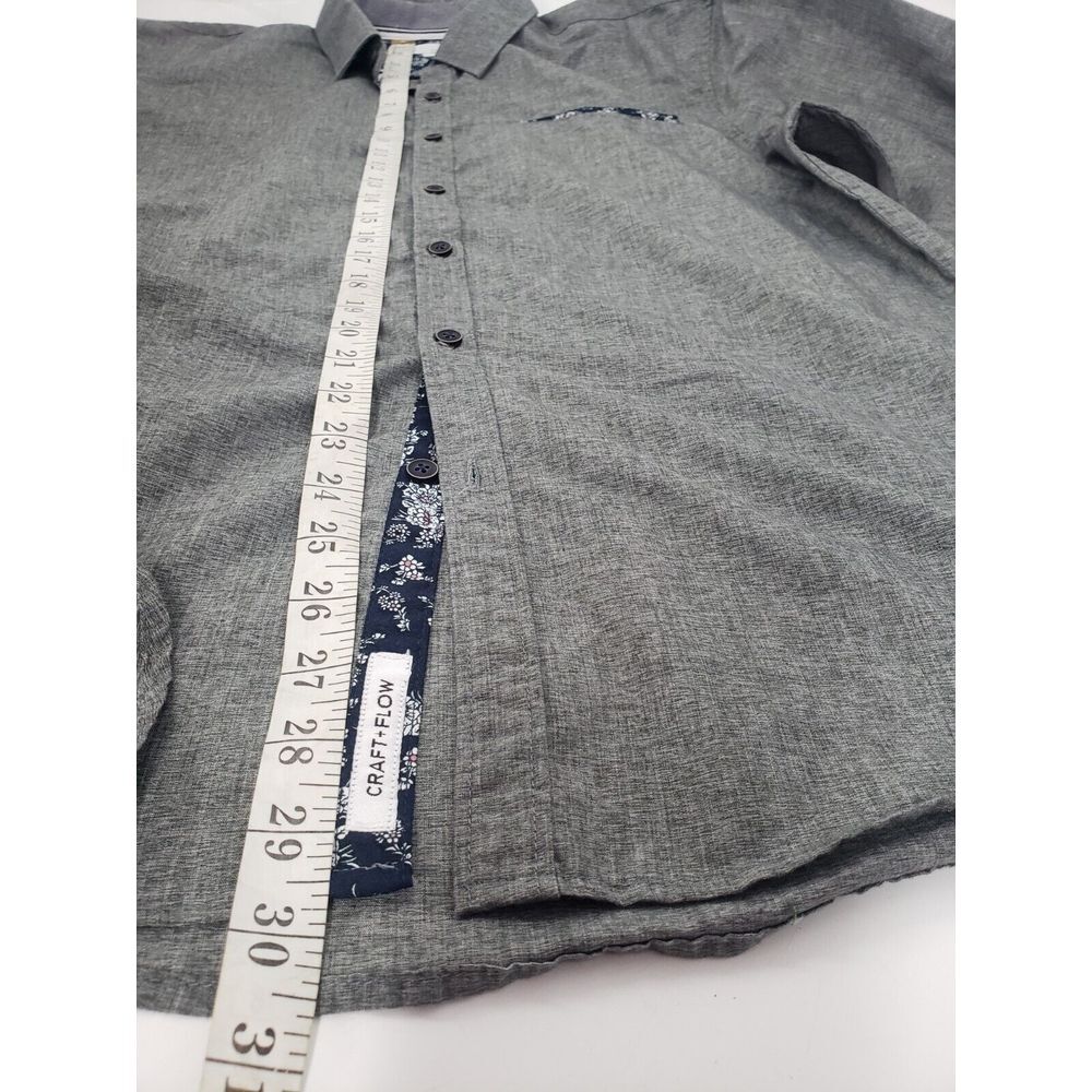 CRAFT + FLOW Size Large Long Sleeve Gray Casual Dress Shirt Flip Cuff (Floral) - Picture 9 of 10